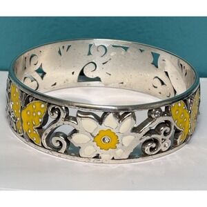 Brighton Sunny Wings Butterfly Bangle Bracelet Daisy Yellow White Enamel Silver